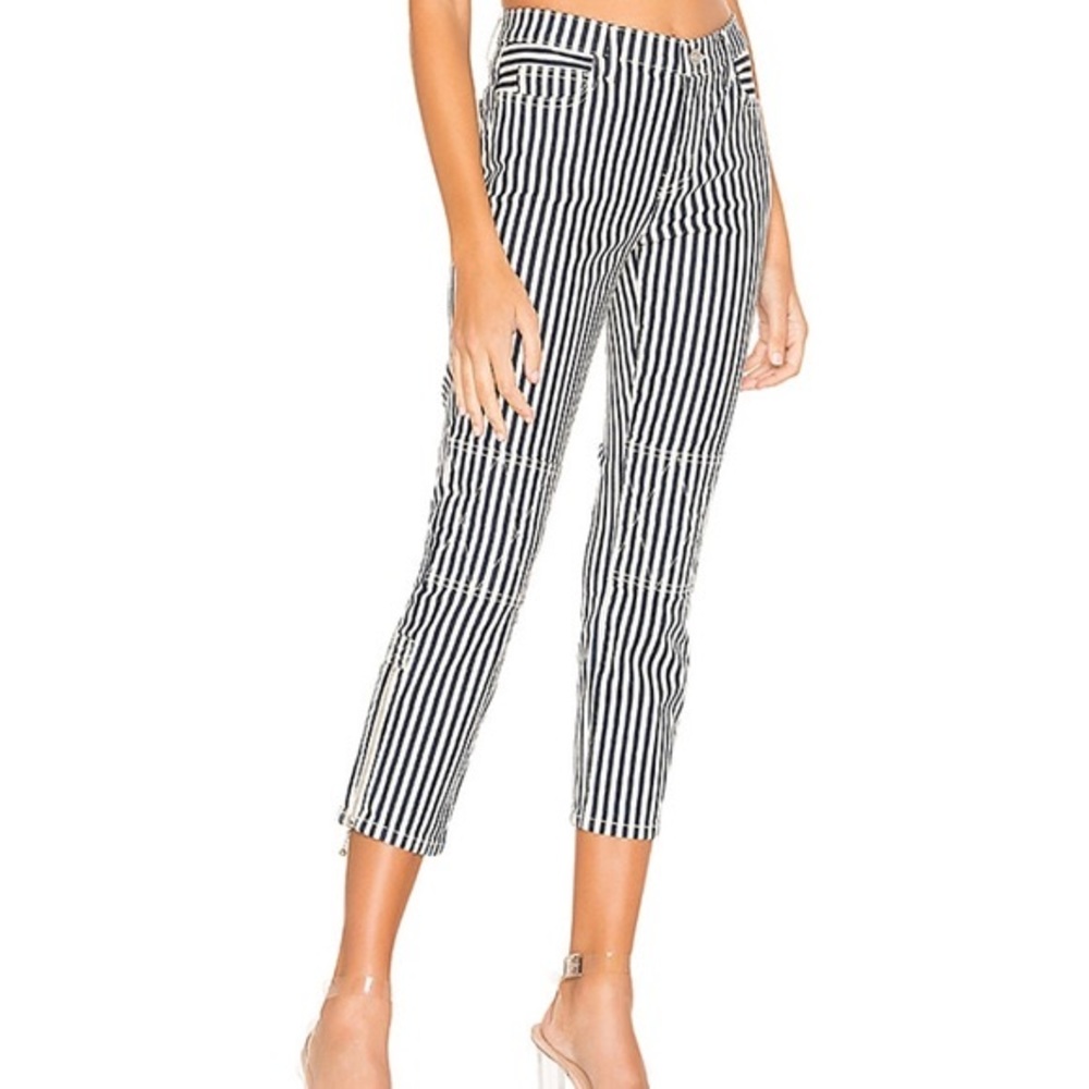 NWT CURRENT/ELLIOTT cropped Lexton blue white striped ankle zip jeans sz 26